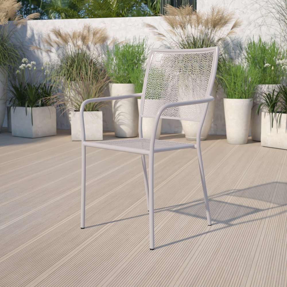 Light Gray Indoor-Outdoor Steel Patio Arm Chair with Square Back