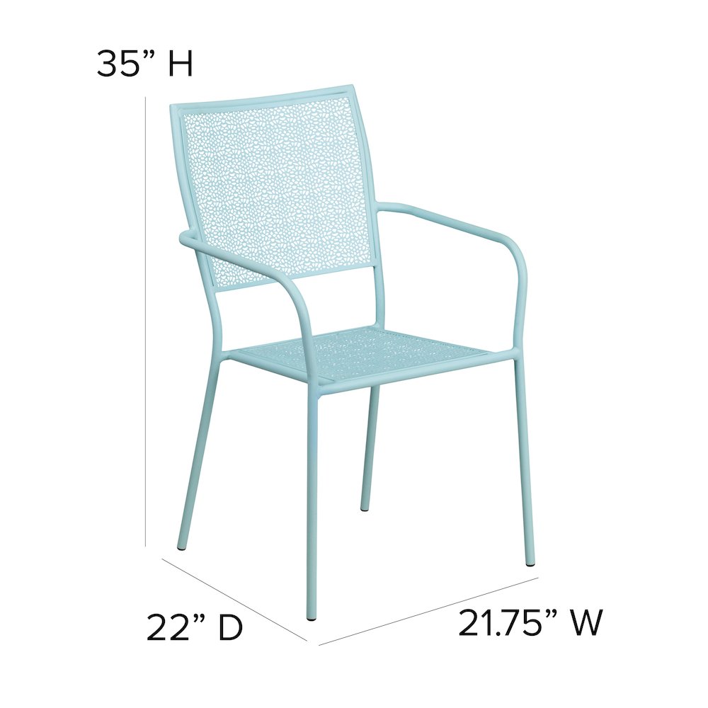 Sky Blue Indoor-Outdoor Steel Patio Arm Chair with Square Back