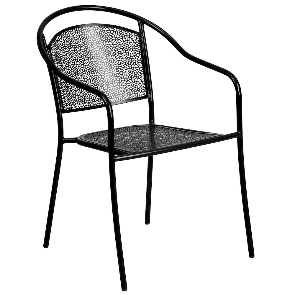 Commercial Grade Black Indoor-Outdoor Steel Patio Arm Chair with Round Back
