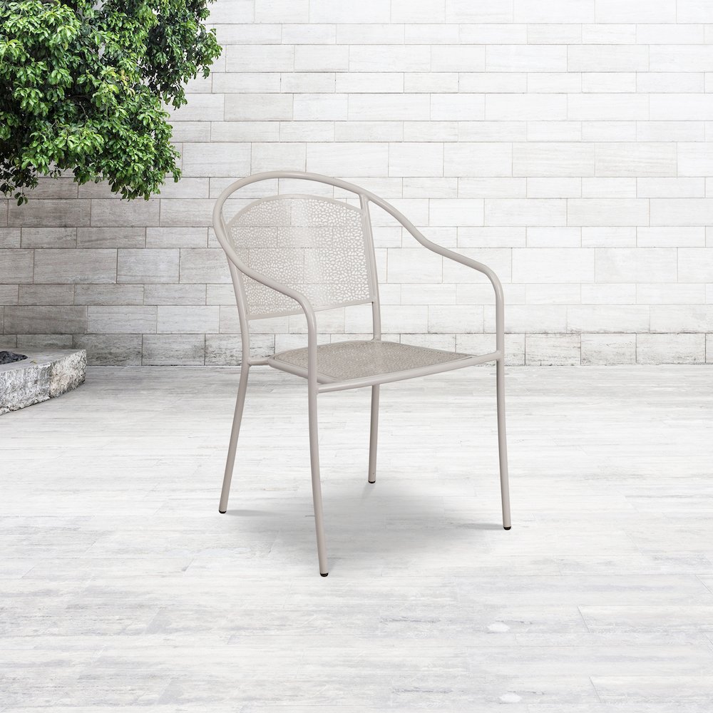 Light Gray Indoor-Outdoor Steel Patio Arm Chair with Round Back