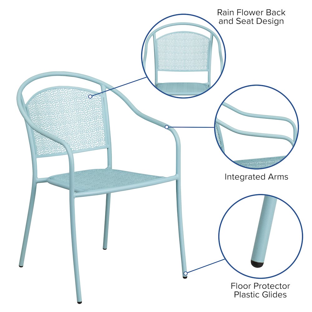 Sky Blue Indoor-Outdoor Steel Patio Arm Chair with Round Back