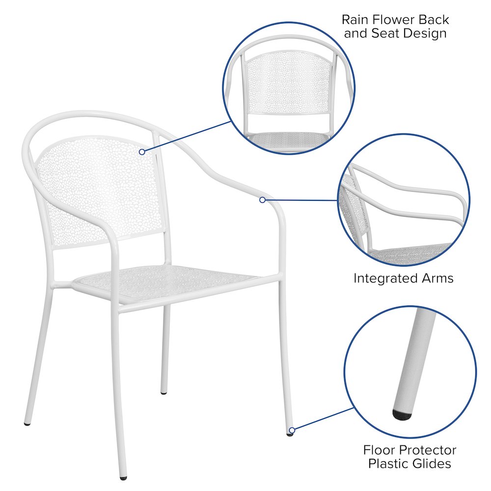 Commercial Grade White Indoor-Outdoor Steel Patio Arm Chair with Round Back
