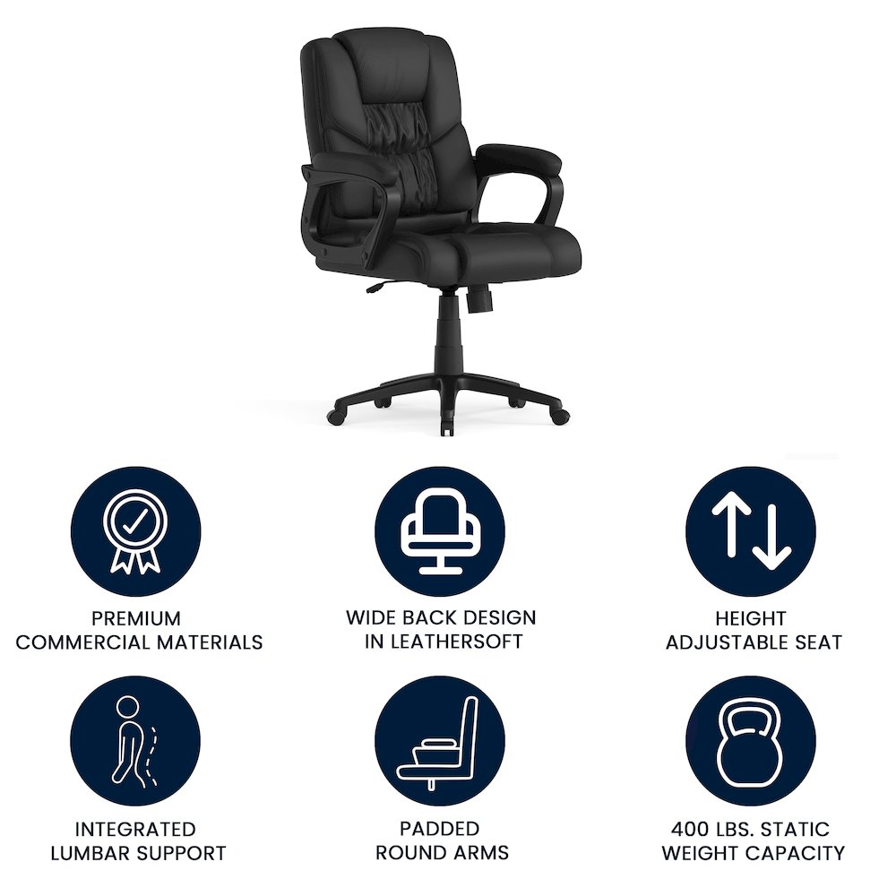 Flash Fundamentals 400 lb. Rated Black Swivel Office Chair with Padded Arms