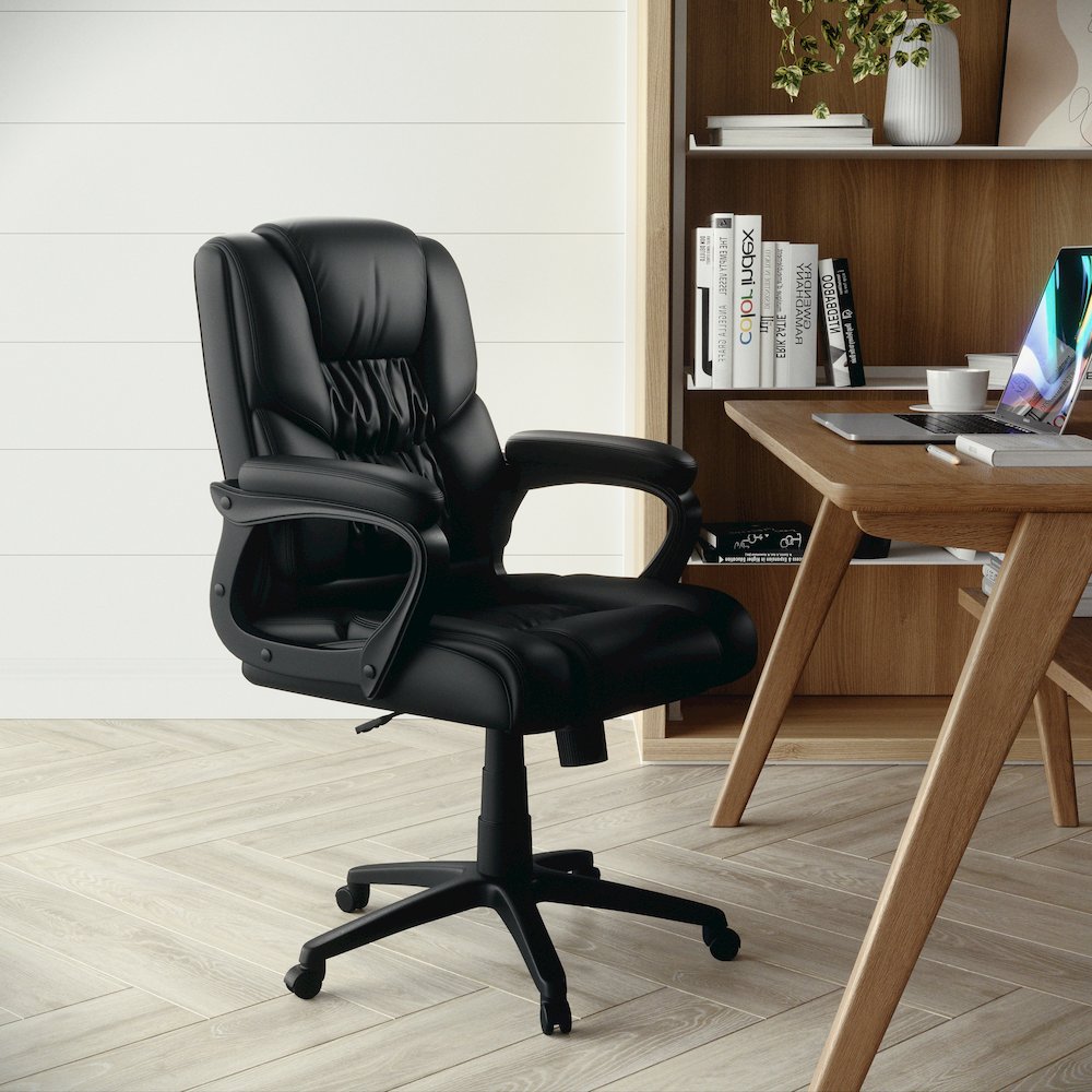 Flash Fundamentals 400 lb. Rated Black Swivel Office Chair with Padded Arms