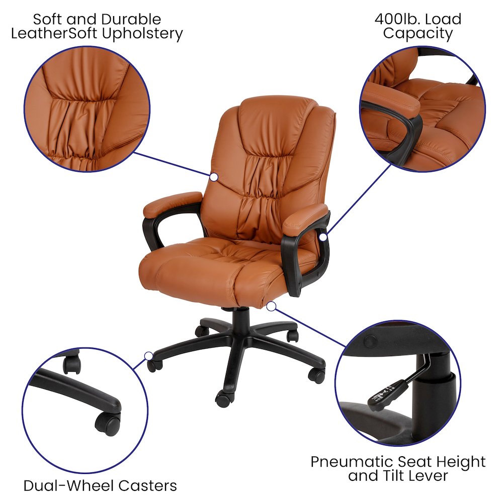 Fundamentals Big & Tall 400 lb. Rated Brown Swivel Office Chair with Padded Arms