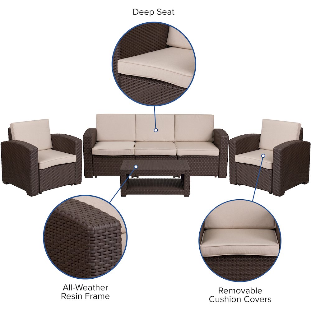 Sofa and Table Set in Seneca Chocolate Brown