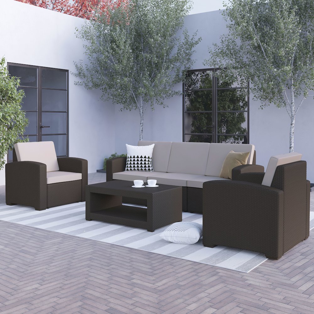 Sofa and Table Set in Seneca Chocolate Brown