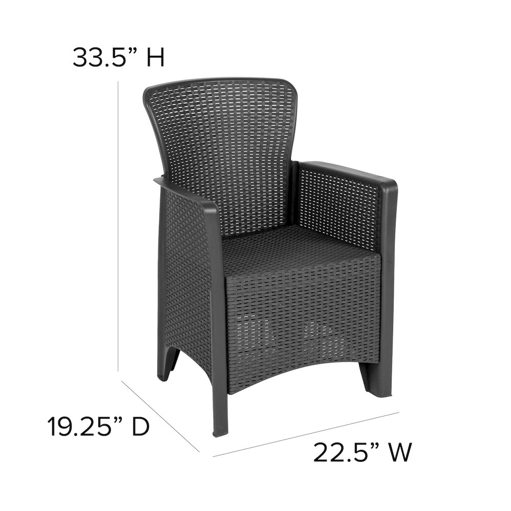 Dark Gray Faux Rattan Plastic Chair Set with Matching Side Table