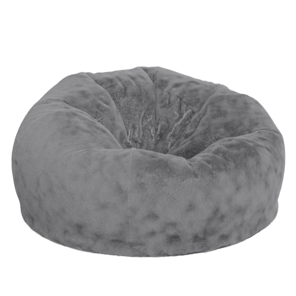 Duncan Oversized Gray Furry Refillable Bean Bag Chair for All Ages