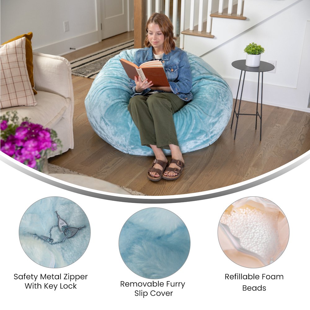 Duncan Oversized Teal Furry Refillable Bean Bag Chair for All Ages