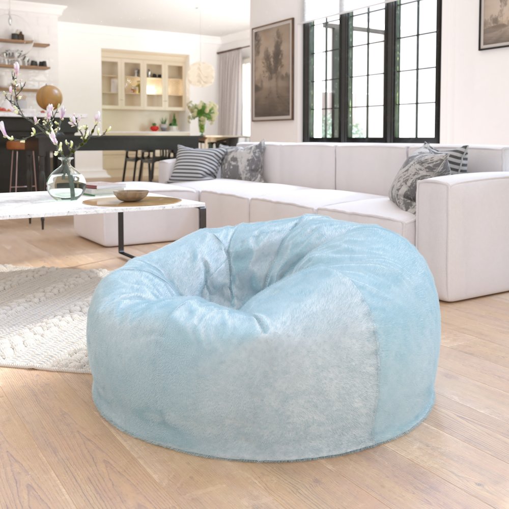 Duncan Oversized Teal Furry Refillable Bean Bag Chair for All Ages