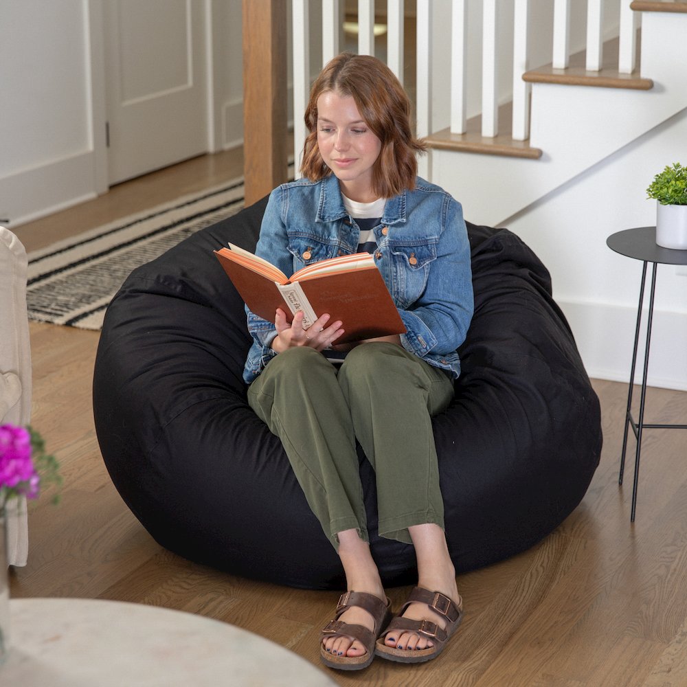 Duncan Oversized Solid Black Refillable Bean Bag Chair for All Ages
