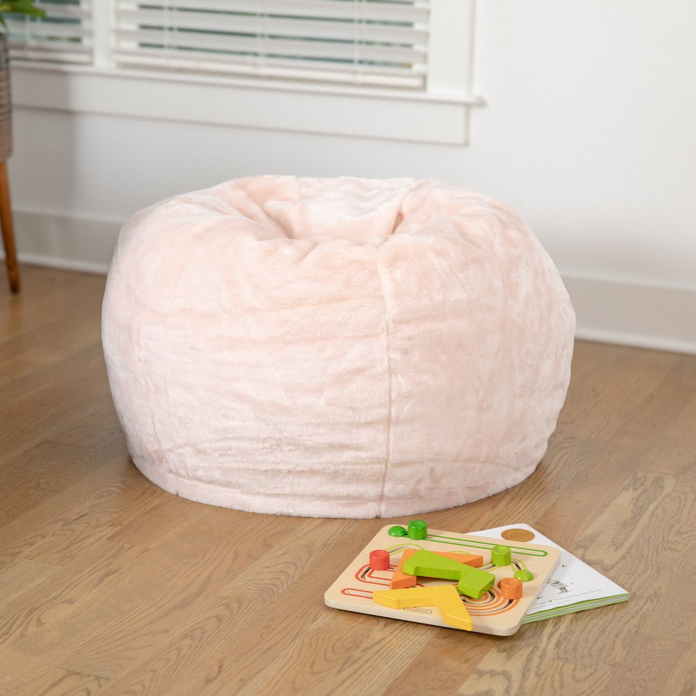 Dillon Small Blush Furry Refillable Bean Bag Chair for Kids and Teens