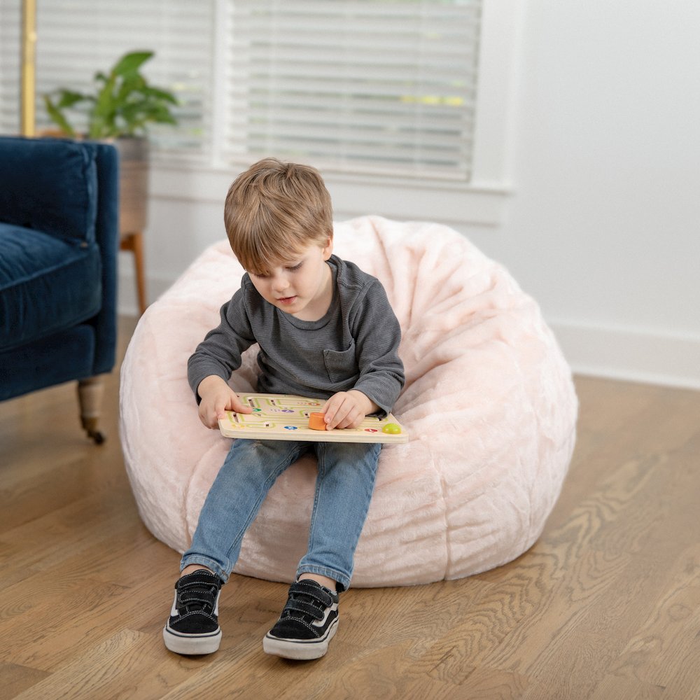 Dillon Small Blush Furry Refillable Bean Bag Chair for Kids and Teens