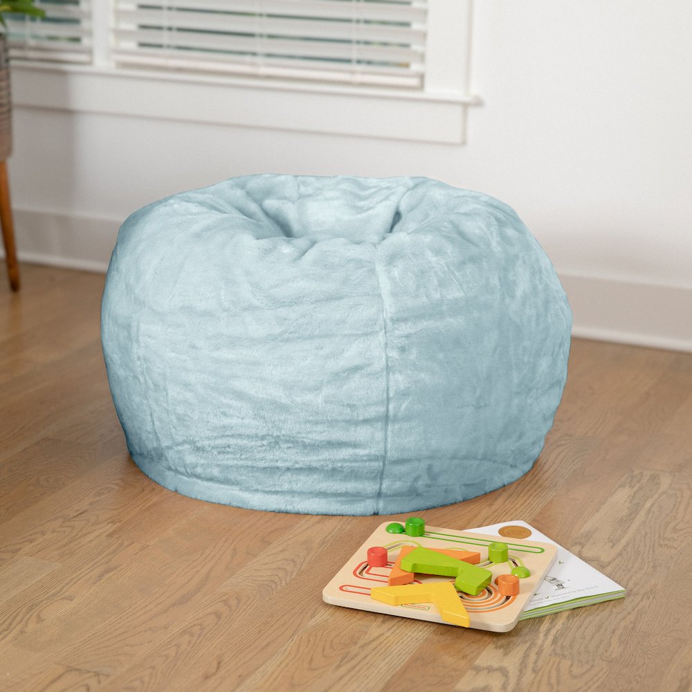 Dillon Small Teal Furry Refillable Bean Bag Chair for Kids and Teens