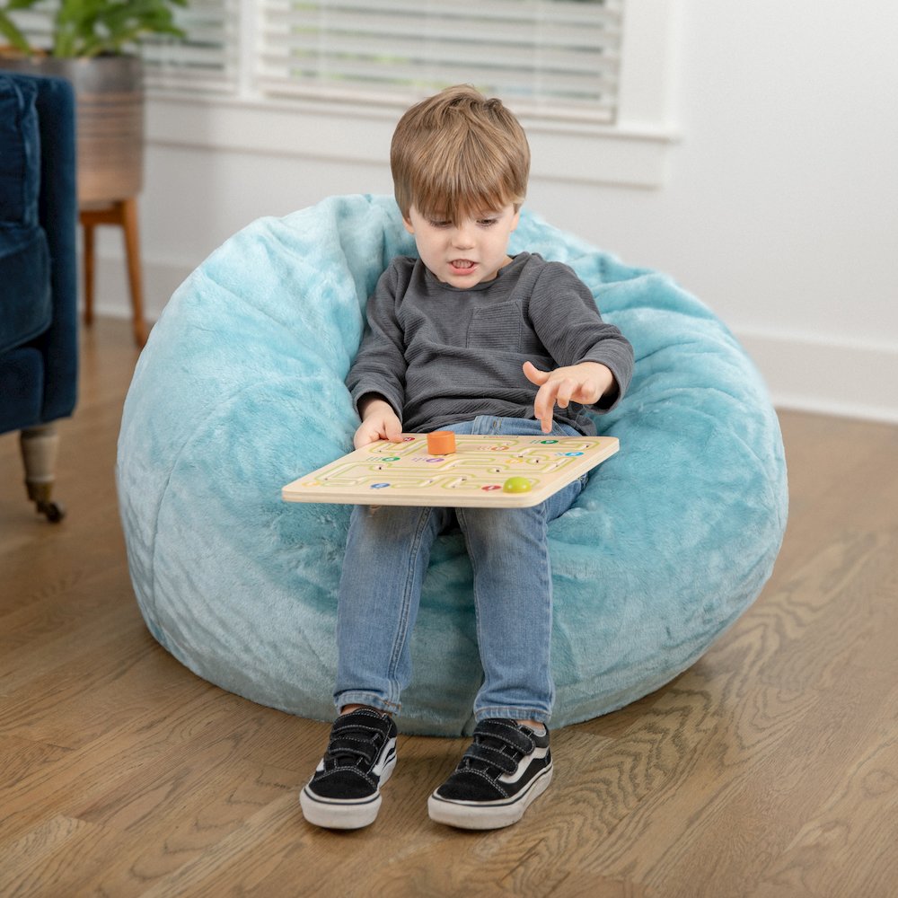 Dillon Small Teal Furry Refillable Bean Bag Chair for Kids and Teens