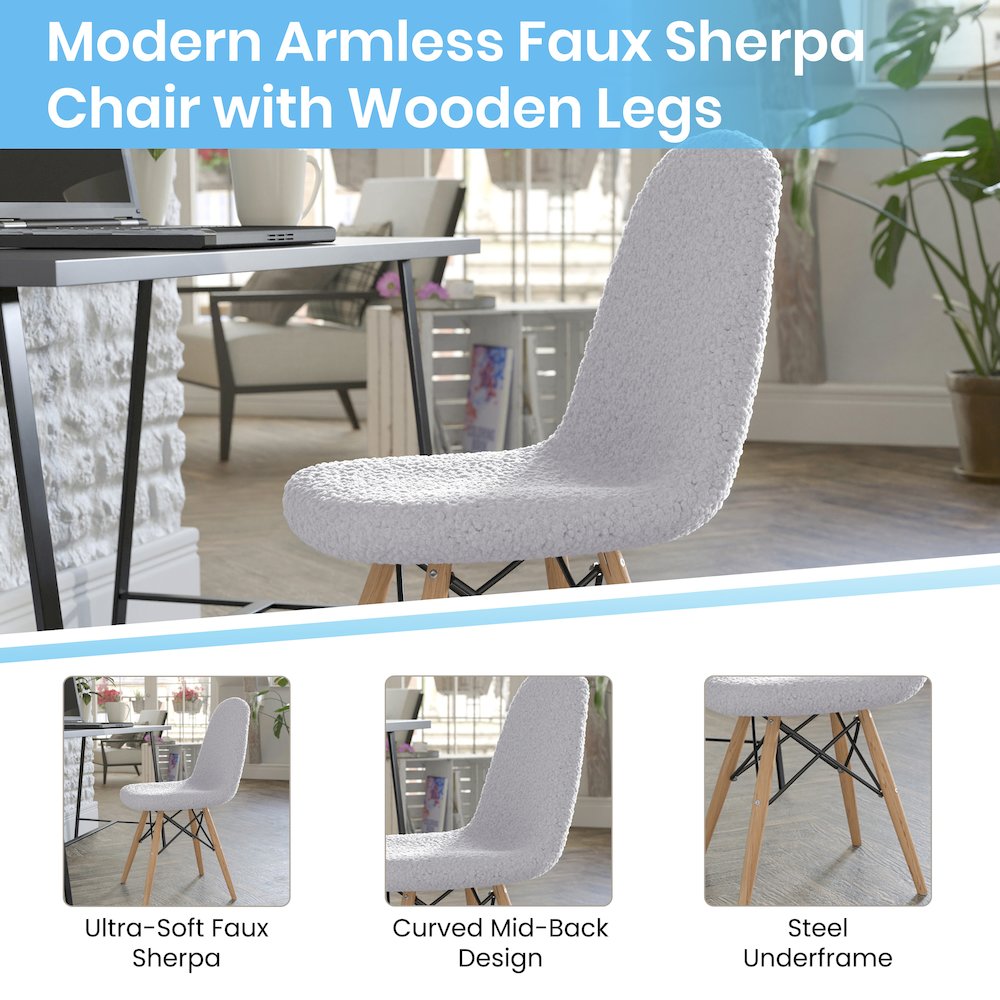 Modern Padded Armless Faux Shearling Accent Chair with Beechwood Legs in Gray