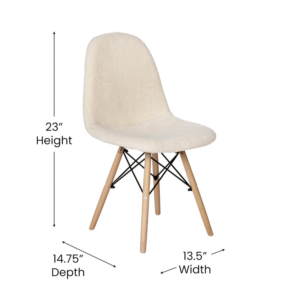 Padded Armless Faux Shearling Accent Chair with Beechwood Legs in Off-White