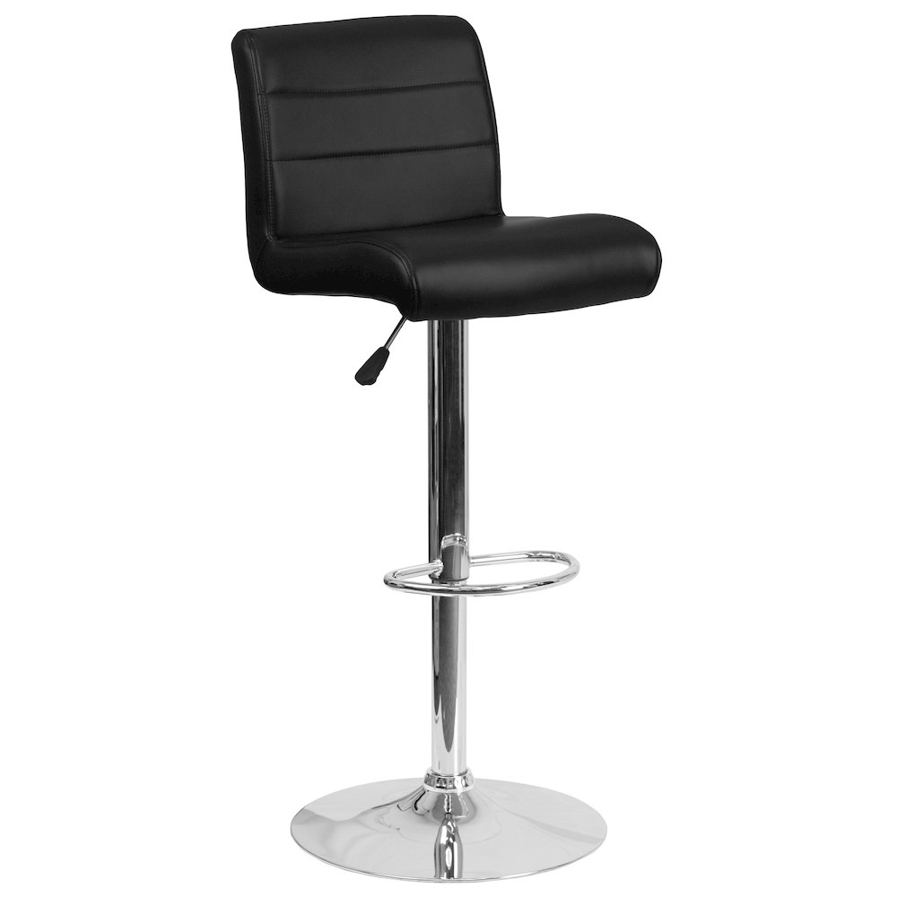 Black Vinyl Adjustable Height Barstool with Rolled Seat and Chrome Base