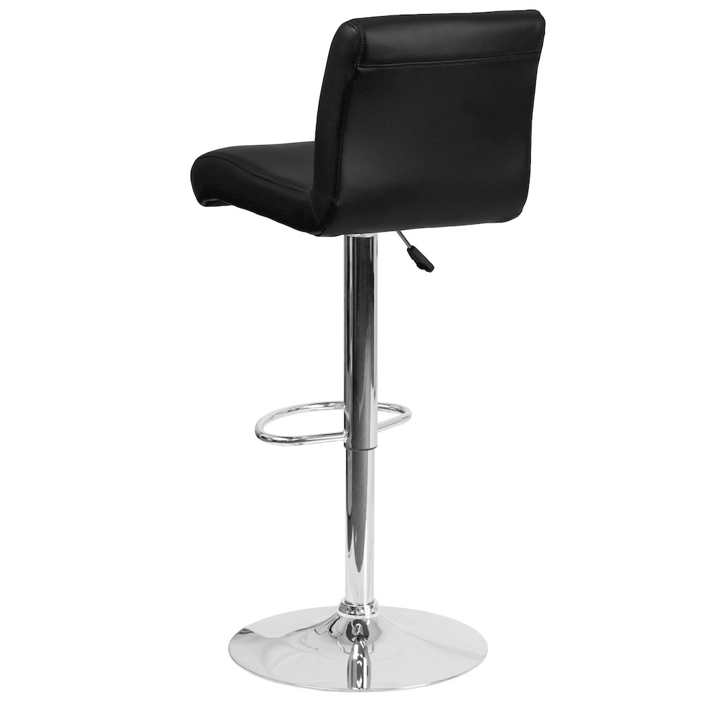 Black Vinyl Adjustable Height Barstool with Rolled Seat and Chrome Base