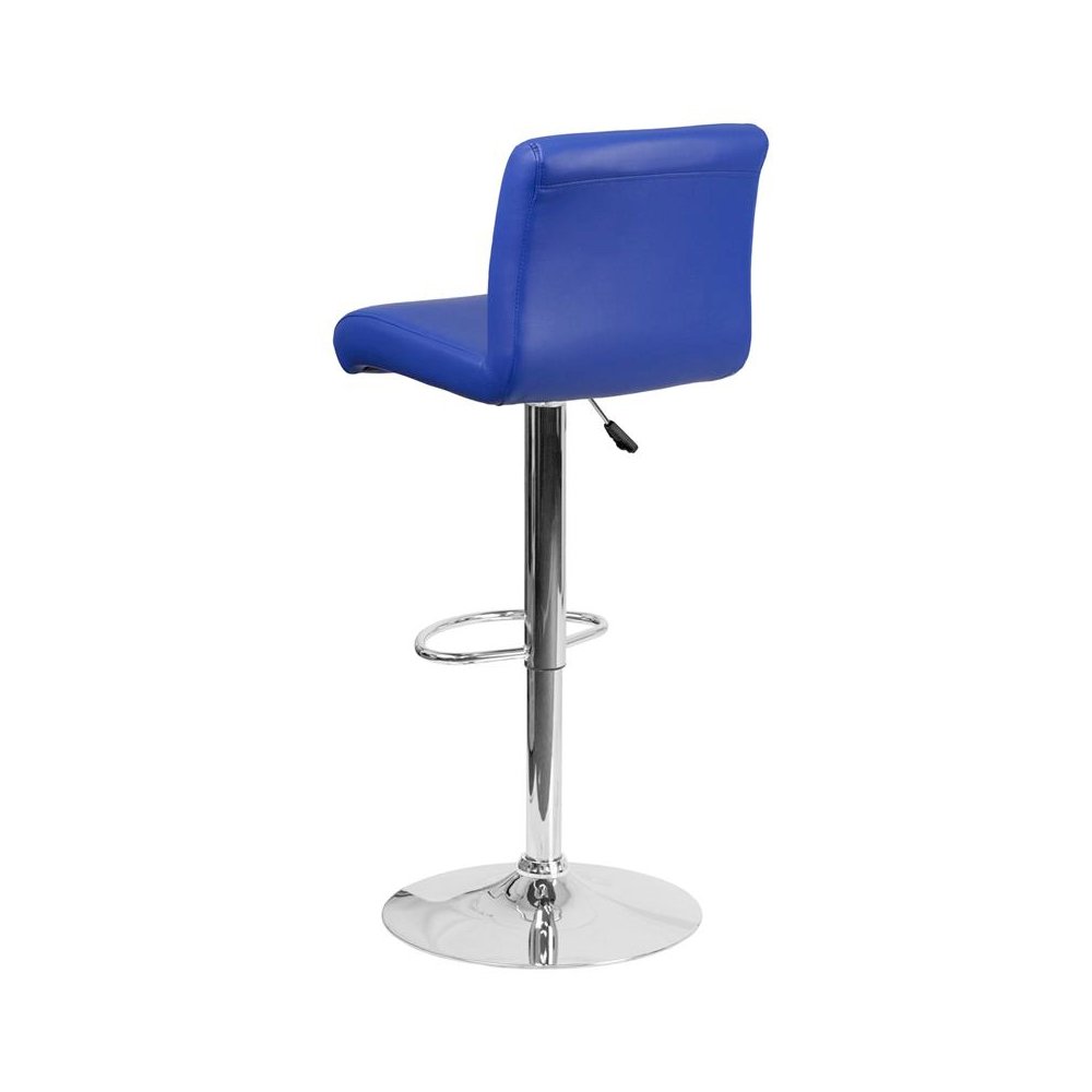 Blue Vinyl Adjustable Height Barstool with Rolled Seat and Chrome Base