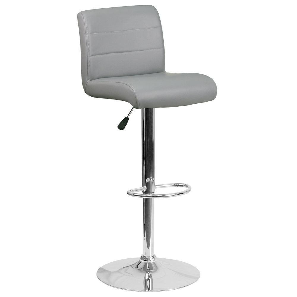 Gray Vinyl Adjustable Height Barstool with Rolled Seat and Chrome Base