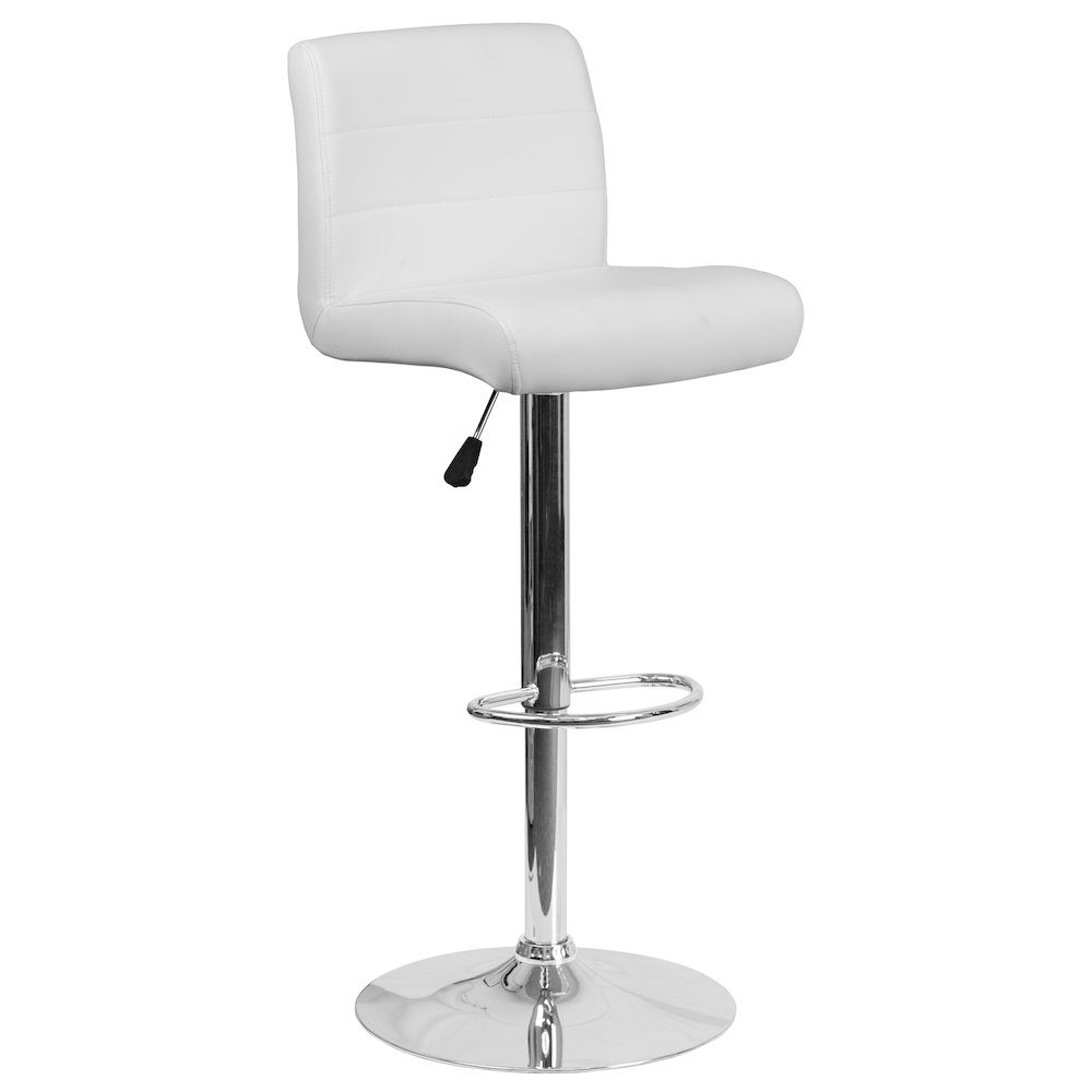 White Vinyl Adjustable Height Barstool with Rolled Seat and Chrome Base