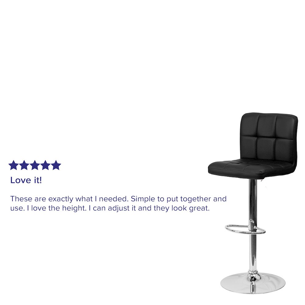 Contemporary Black Quilted Vinyl Adjustable Height Barstool with Chrome Base