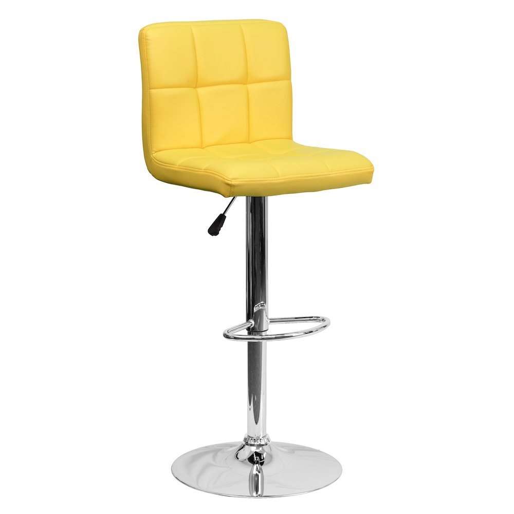 Contemporary Yellow Quilted Vinyl Adjustable Height Barstool with Chrome Base