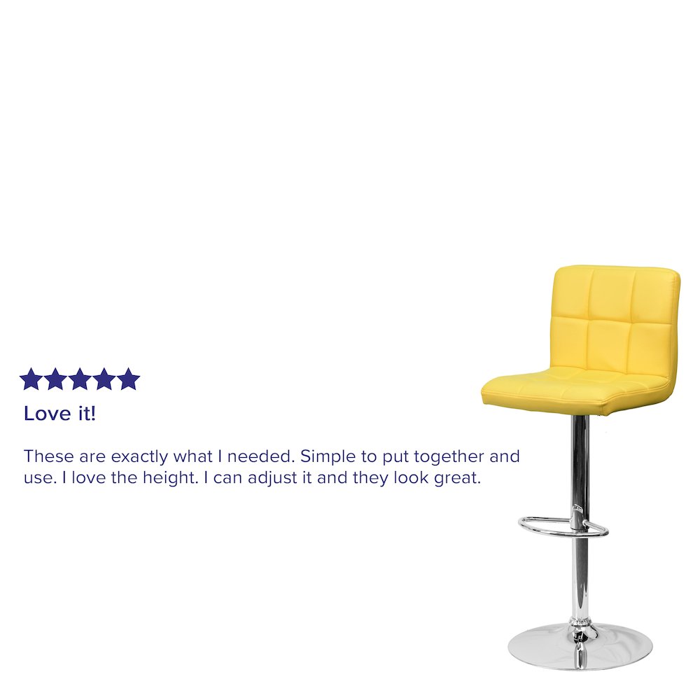 Contemporary Yellow Quilted Vinyl Adjustable Height Barstool with Chrome Base