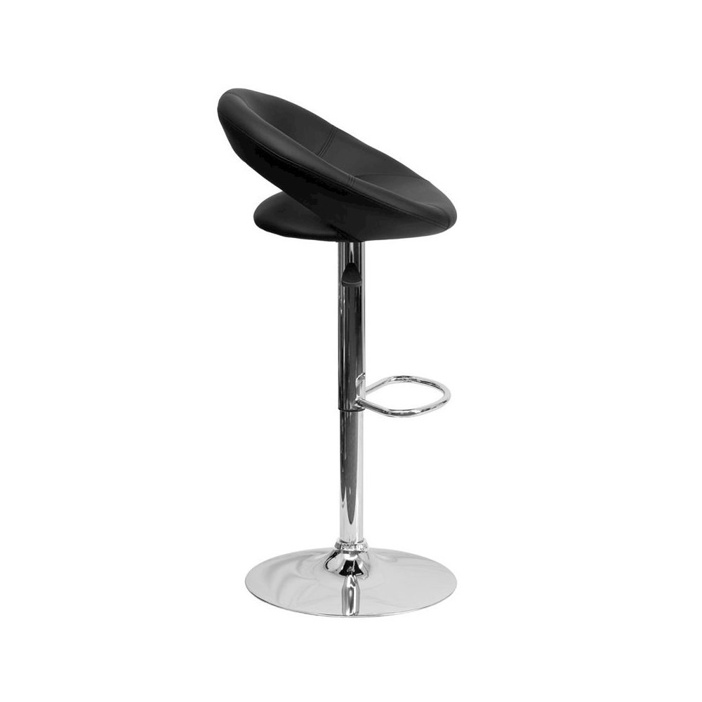 Black Vinyl Rounded Orbit-Style Back Adjustable Height Barstool with Chrome Base