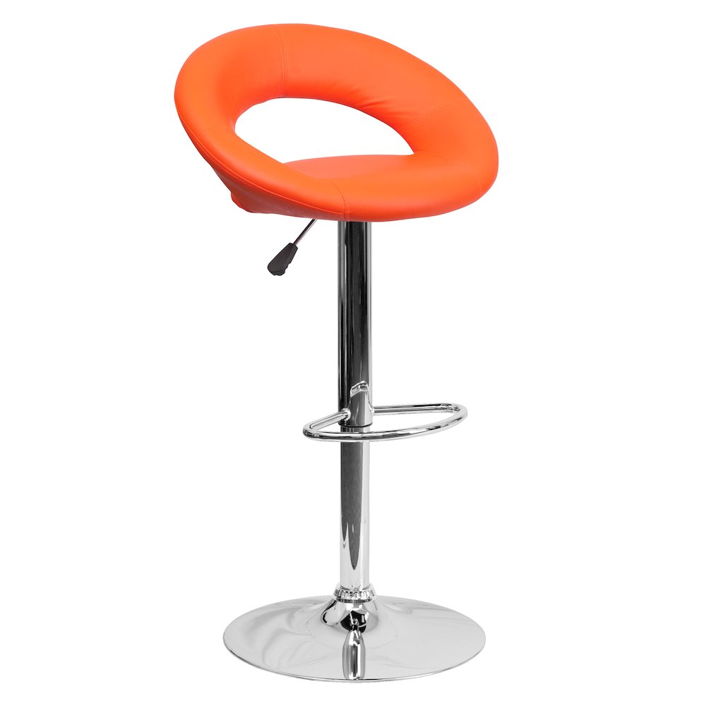 Orange Vinyl Rounded Orbit-Back Adjustable Height Barstool with Chrome Base