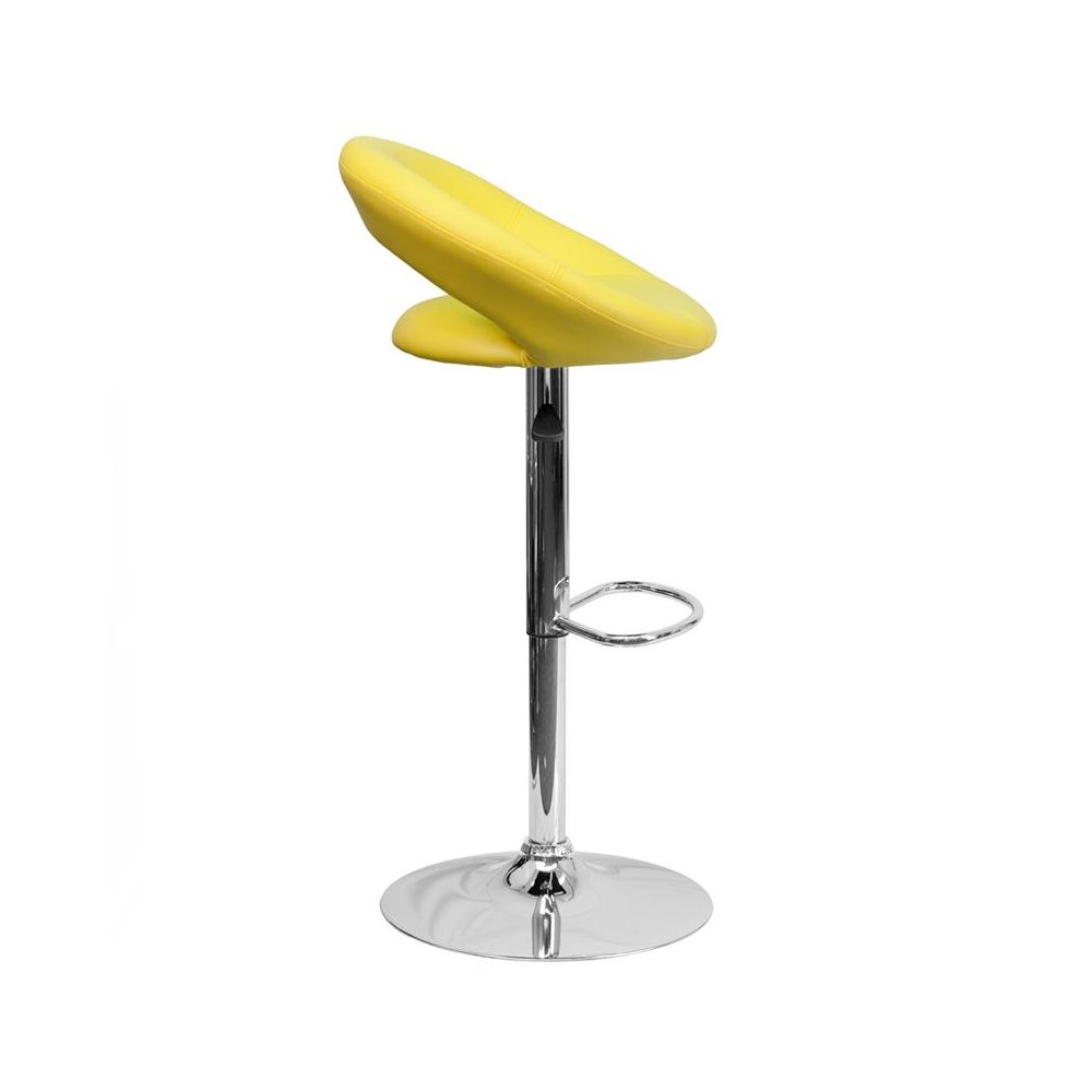 Yellow Vinyl Rounded Orbit-Back Adjustable Height Barstool with Chrome Base