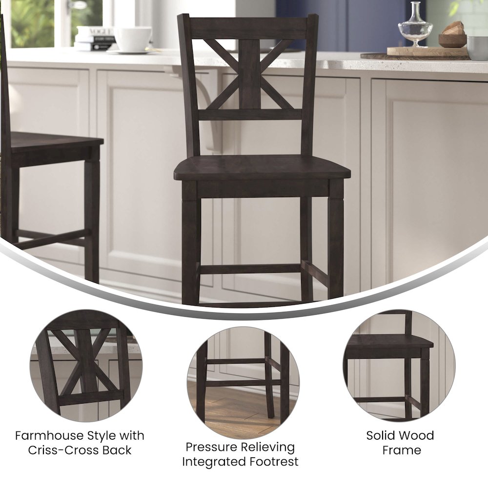 Set of 2 Modern Farmhouse Style Commercial Grade Bar Height Stools