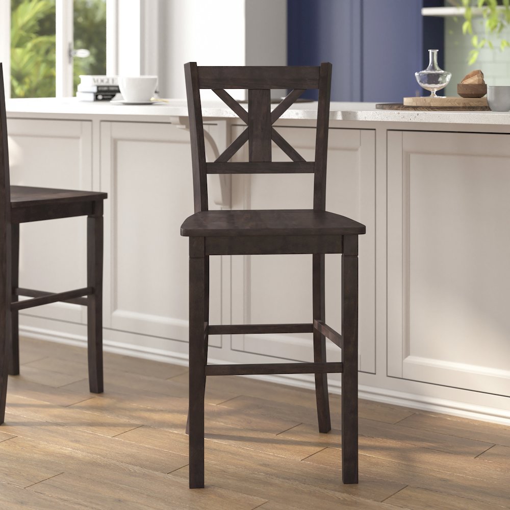 Set of 2 Modern Farmhouse Style Commercial Grade Bar Height Stools