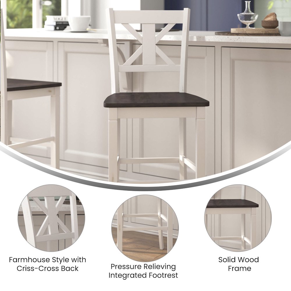 Set of 2 Modern Farmhouse Style Commercial Grade Bar Height Stools