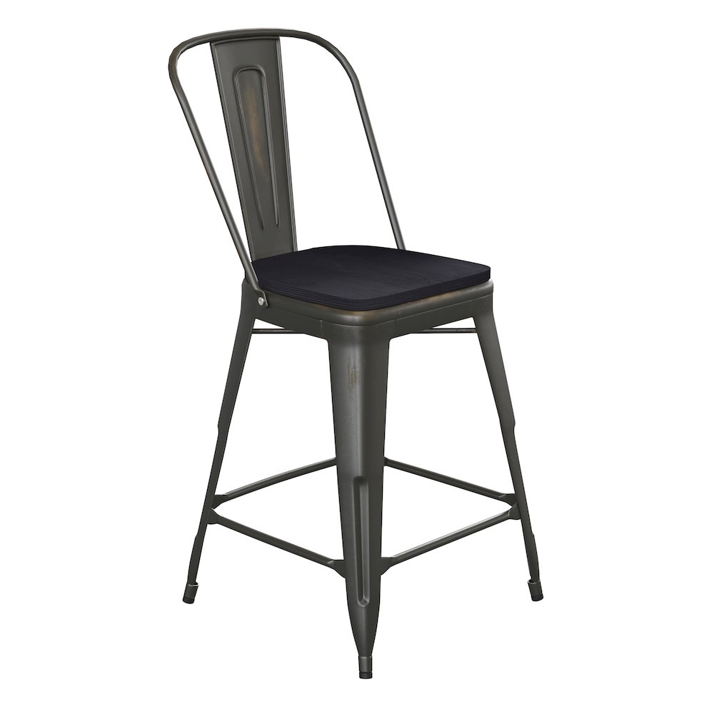 24″ High Copper Metal Counter Height Stool with Black Poly Resin Wood Seat