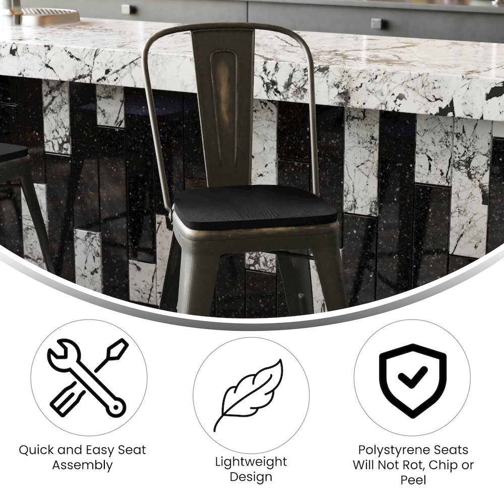 24″ High Copper Metal Counter Height Stool with Black Poly Resin Wood Seat