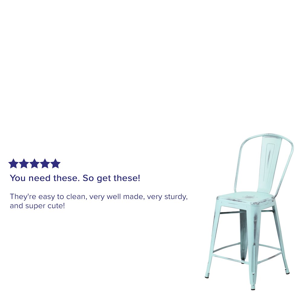 24″ High Distressed Green-Blue Metal Indoor-Outdoor Counter Height Stool