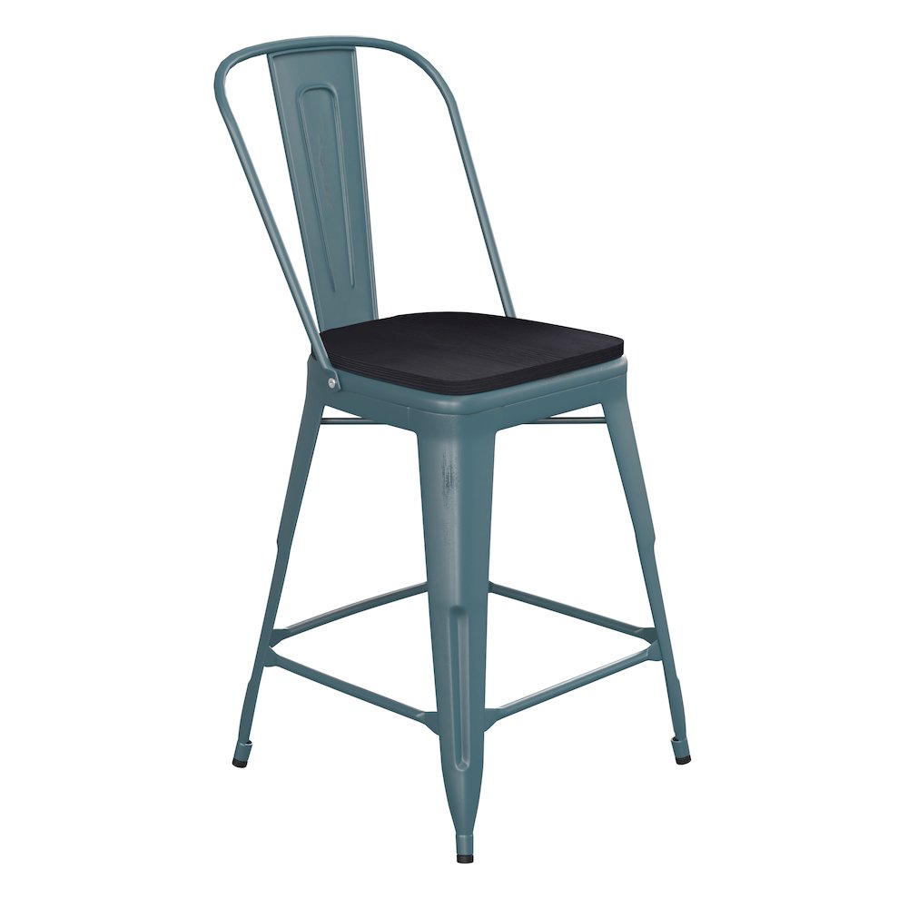 24″ High Kelly Blue-Teal Metal Counter Height Stool
