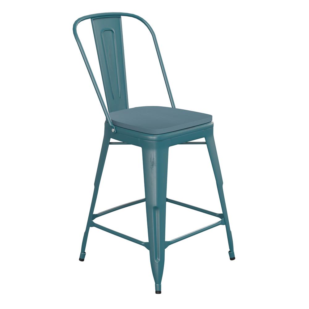 24″ High Kelly Blue-Teal Metal Counter Height Stool