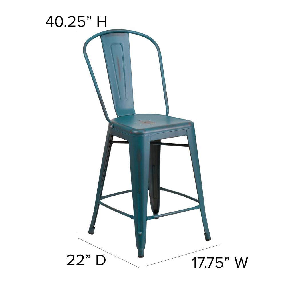 24″ High Kelly Blue-Teal Metal Counter Height Stool