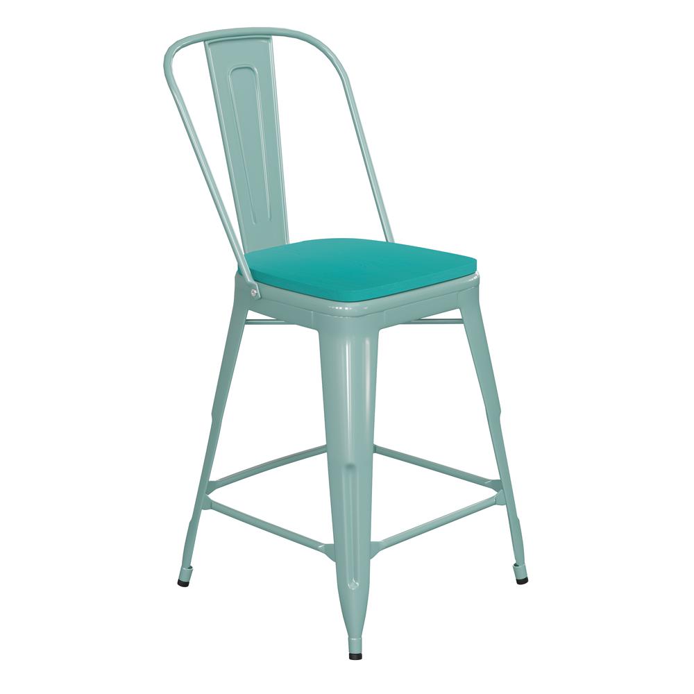 24″ High Mint Green Metal Counter Height Stool