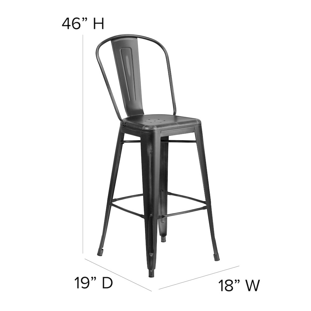 30″ High Black Metal Indoor-Outdoor Barstool with Black Poly Resin Wood Seat