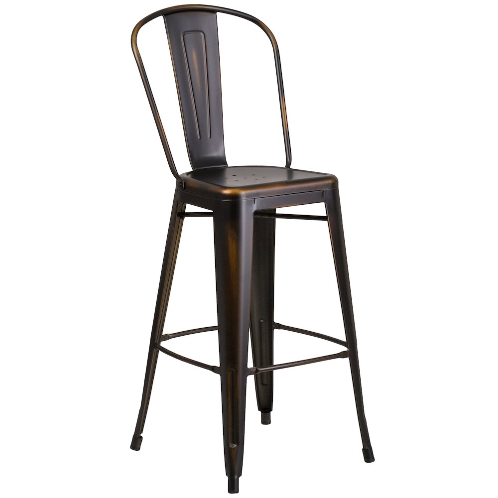 30″ High Distressed Copper Metal Indoor-Outdoor Barstool with Back