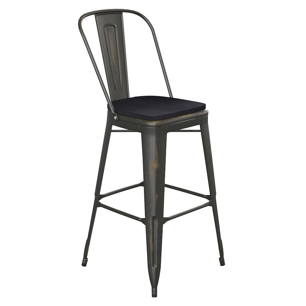 30″ High Copper Metal Indoor-Outdoor Barstool with Black Poly Resin Wood Seat
