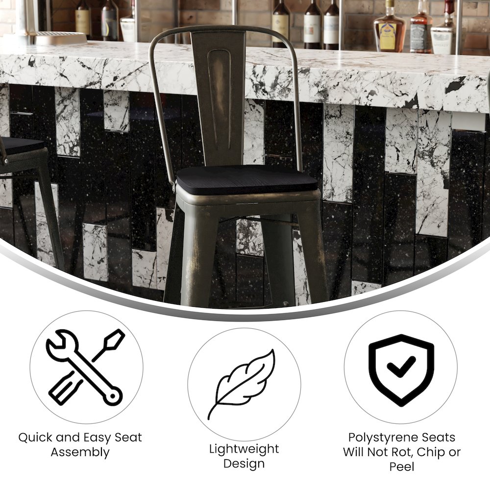 30″ High Copper Metal Indoor-Outdoor Barstool with Black Poly Resin Wood Seat