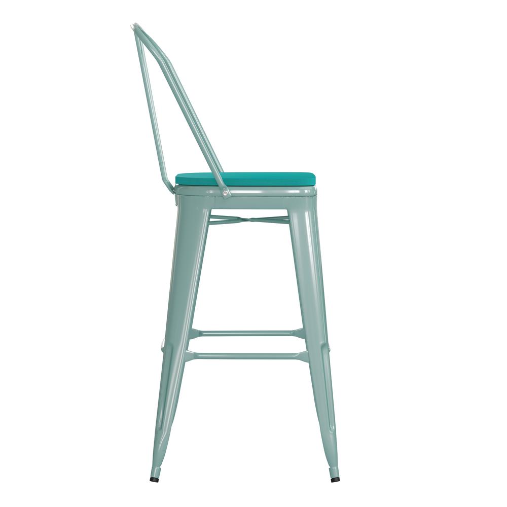 30″ High Mint Green Metal Indoor-Barstool with Mint Green Poly Resin Wood Seat