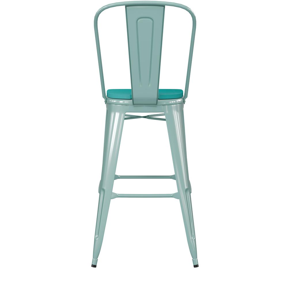 30″ High Mint Green Metal Indoor-Barstool with Mint Green Poly Resin Wood Seat