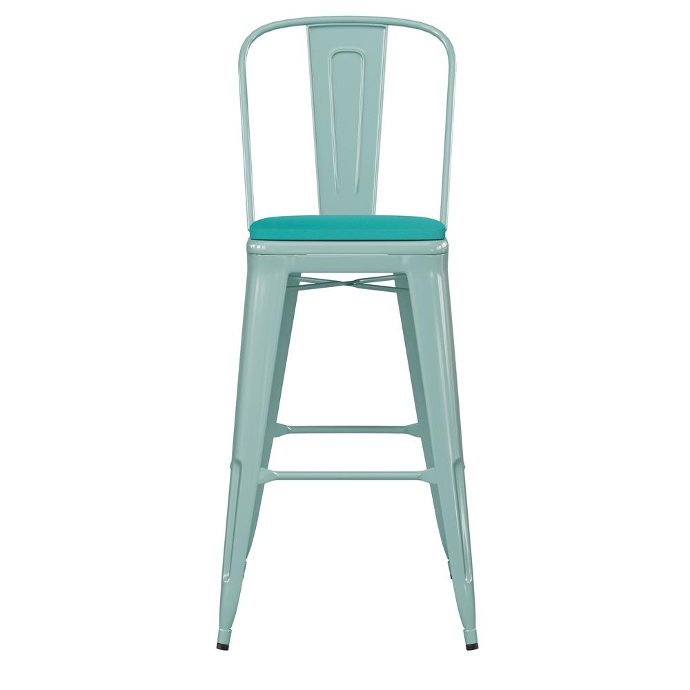 30″ High Mint Green Metal Indoor-Barstool with Mint Green Poly Resin Wood Seat